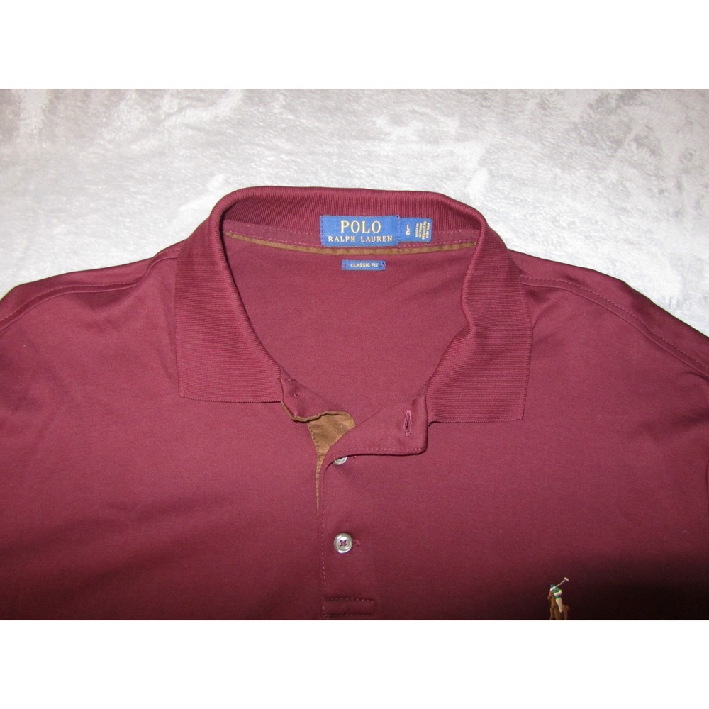 Polo Ralph Lauren Mens Classic Fit Long Sleeve Polo Shirt Burgundy Maroon Large
